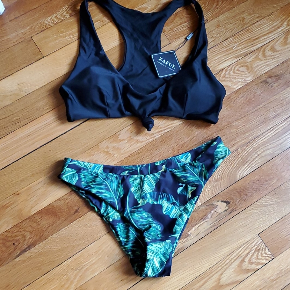 Zaful Tropical Leaf Racerback Bikini